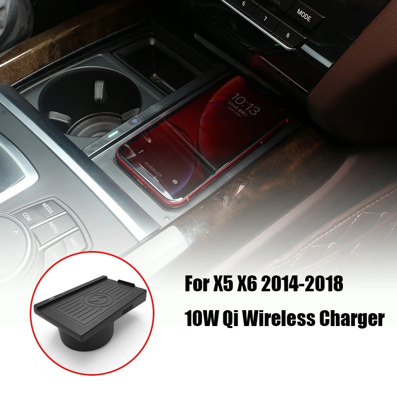 Universal 10W Qi Wireless Charger Car Console Quick Wireless Charger for BMW X5 X6 2014-2018 for Iphone 8 X XS and All Qi-Enable