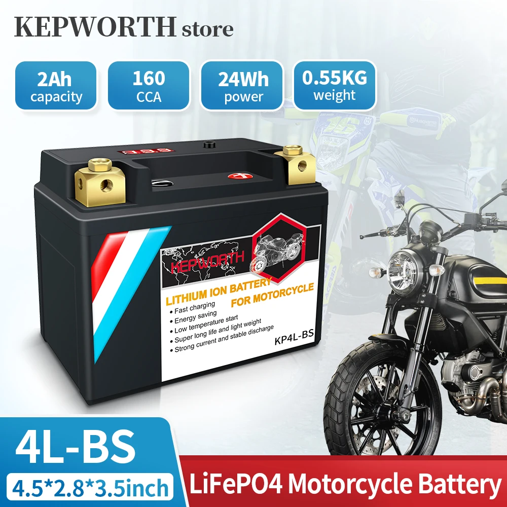 4L-BS 12V LiFePO4 Motorcycle Battery 2Ah 160CCA Rechargeable Powersports Battery Compatible with Motorcycle Lawn Mower ATV UTV