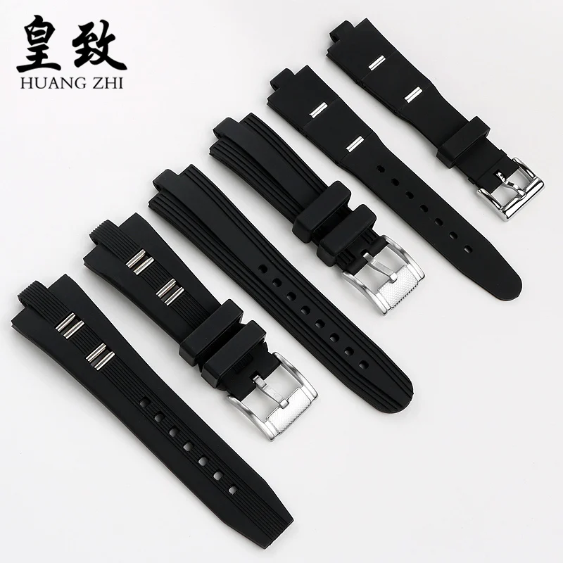 Rubber silicone Watch strap For Bvlgari Watch band Raised 22x8 24x8mm Wrist band Pin Buckle GMT men's and women's Black Bracelet