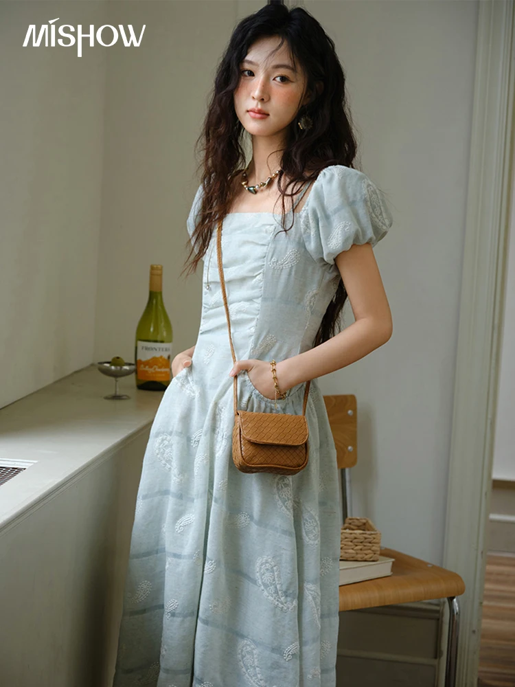 MISHOW Fashion Embroidery A-line Dress for Women 2025 Summer Puff Sleeve  Square Neck Vacation Dresses Female Clothing MXE34L2265 - AliExpress