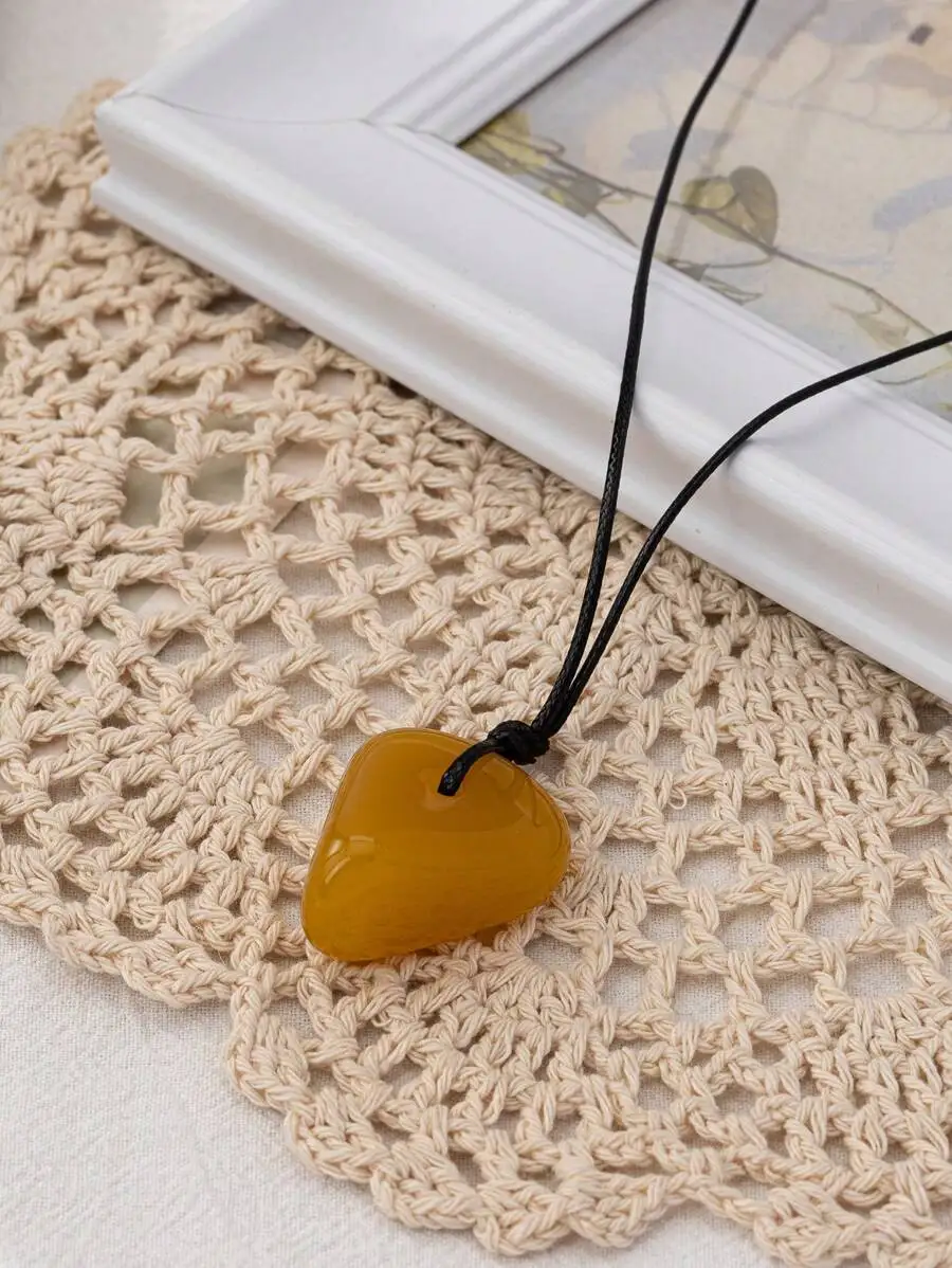 

Acrylic Heart Pendant Necklace With Leather Cord Adjustable Minimalist Jewelry For Women