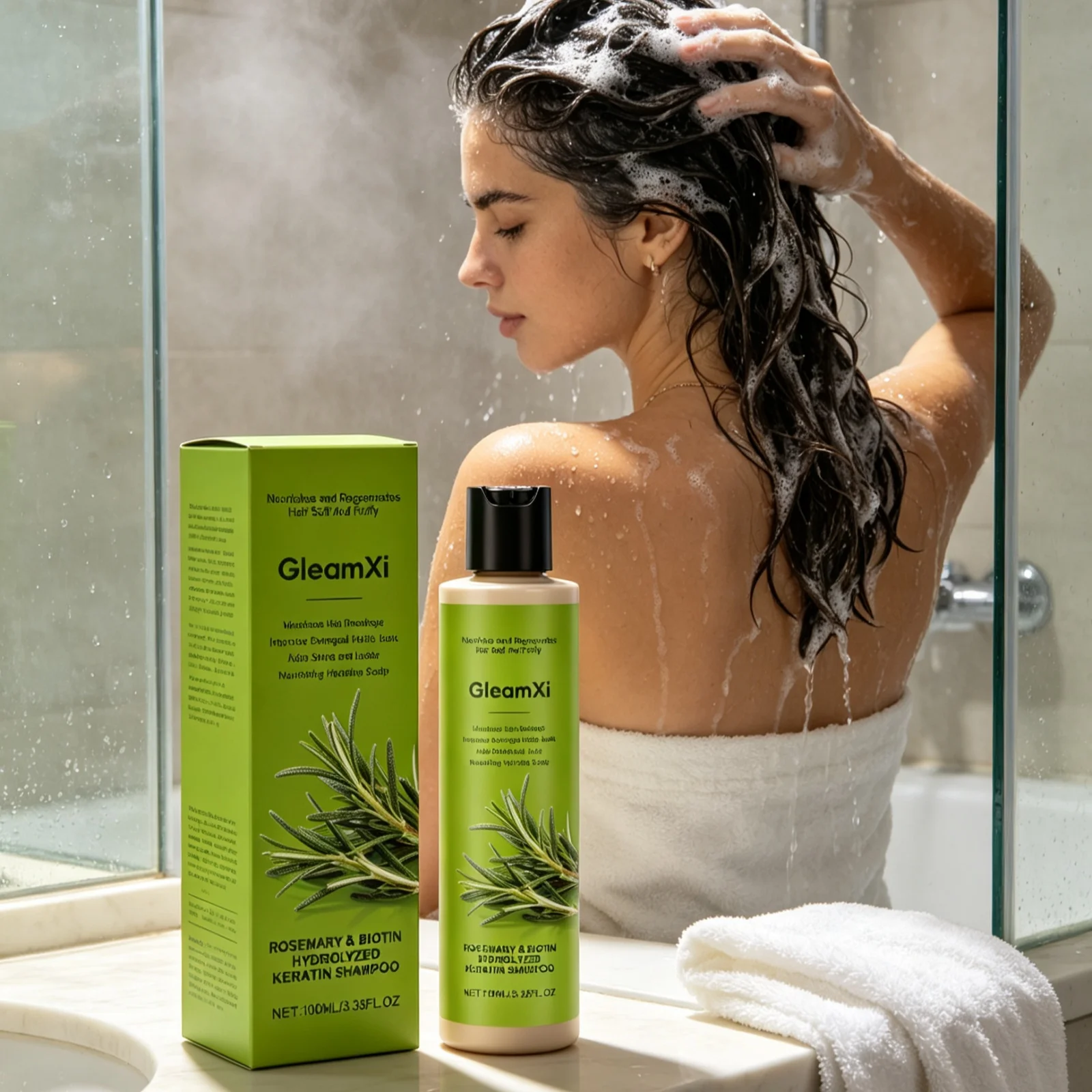 GleamXi Rosemary Hair Shampoo Gentle Cleansing Scalp Relieve Dryness Repair Split Ends Smooth Frizz Oil Control Nourish Shampoo