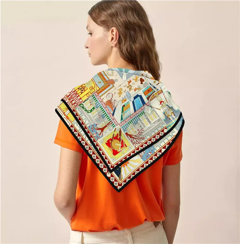 Design Luxury Brand Twill Silk Women Scarf Sunscreen Foulard Shawl Hijab Female Hair Hijab Wraps Neckerchief Bandanda Echarpe