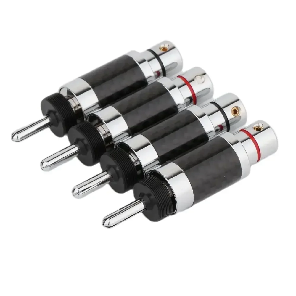 Preffair 4 Stück Audio-Stecker, Bananenstecker mit rhodiniertem, schwarzem Kohlefaser-Stecker, Lautsprecherkabel, männlich, 9 mm, BA1463