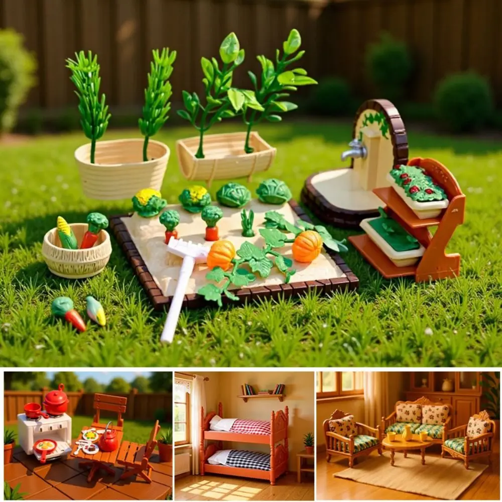New Mini Dollhouse Furniture Plastic Multistyles Miniature Dining Table Bedroom Pretend Play Accessores Toy