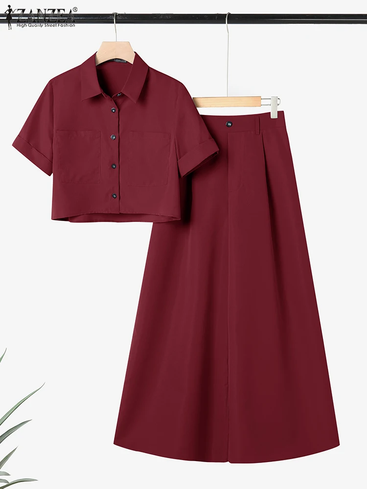 

ZANZEA Plus Size Pant Sets Women Summer Two-piece Outfits Fashion Short Sleeve Shirts and High Waist Wide Leg Pants Suits 2PCS