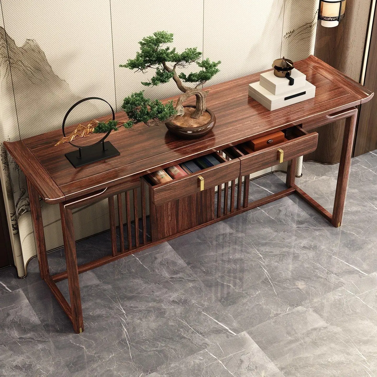HYS ebony entrance table extended strip case several new Chinese solid wood entrance cabinet middle hall table