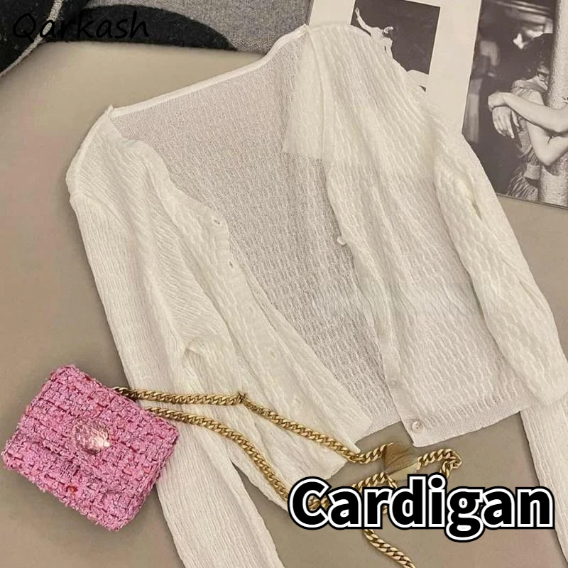 Sunscreen Cardigan Women Clothing Solid Thin Summer Streetwear Temperament Breathable Vintage All-match Baggy Casual Soft Lady