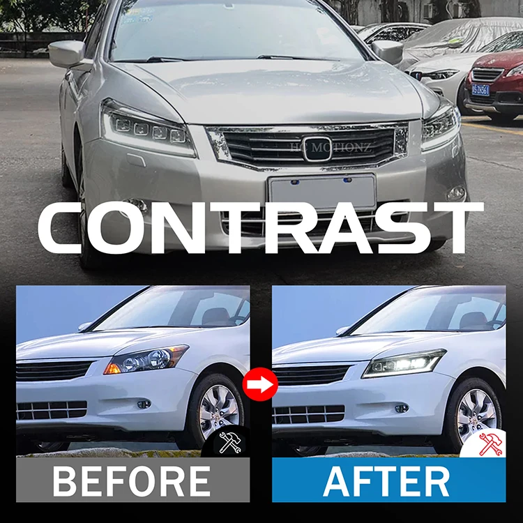 HCMOTIONZ Assembly Accessories Front Lights 2008-2012 Head Lamp LED DRL Start up Animation Headlights for Honda Accord