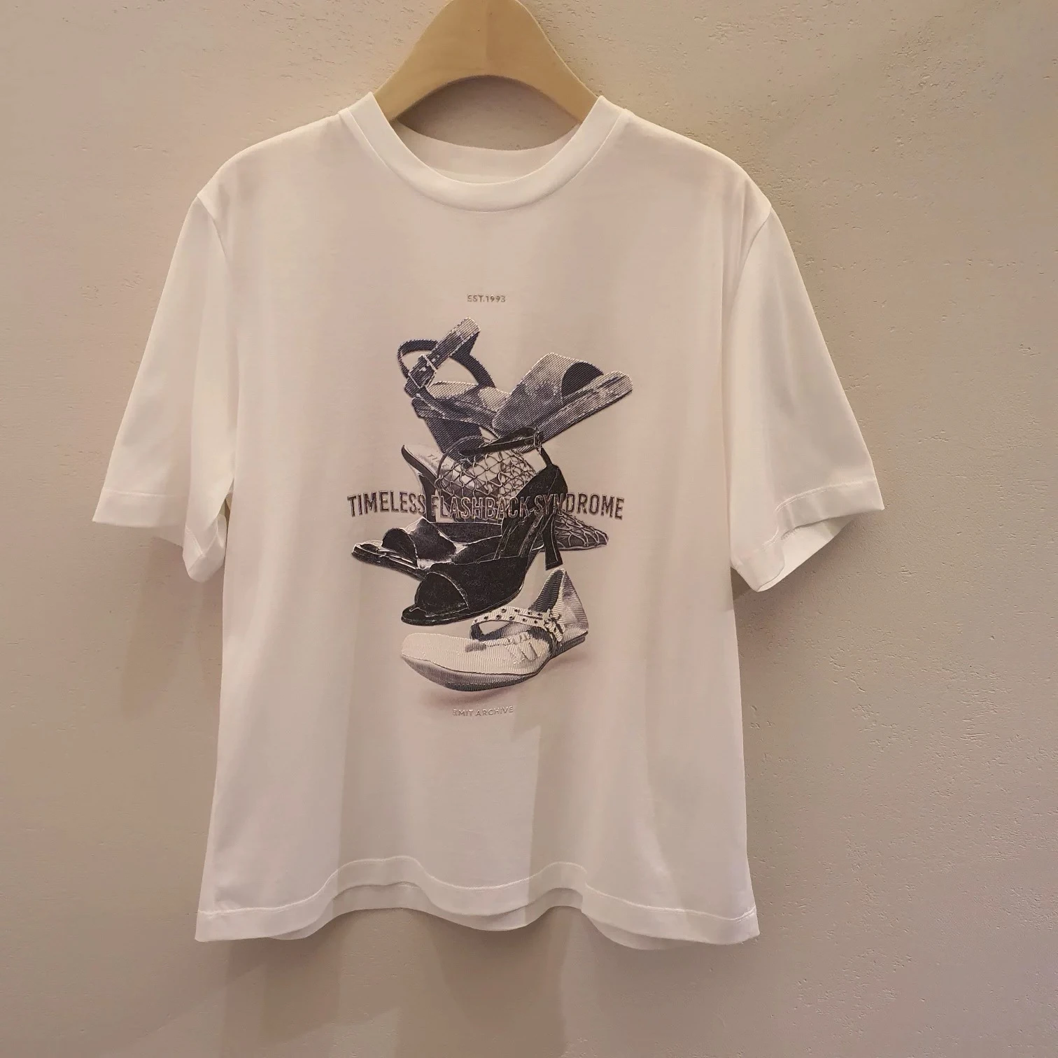 

round Ne High Heels Letter Print Casual ort Sve T-irt Matching Versatile Summer Autumn Collection Korean Single Brand
