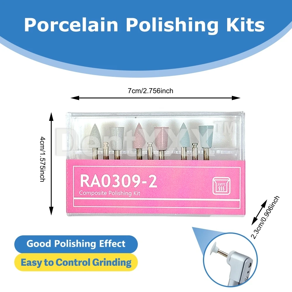 ชุดขัดเงาเซรามิก 9 ชิ้น/กล่อง, ด้ามจับ RA ขนาดเส้นผ่านศูนย์กลาง 2.35 มม. หัวขัดซิลิโคนสำหรับขัดเงาความเร็วต่ำ