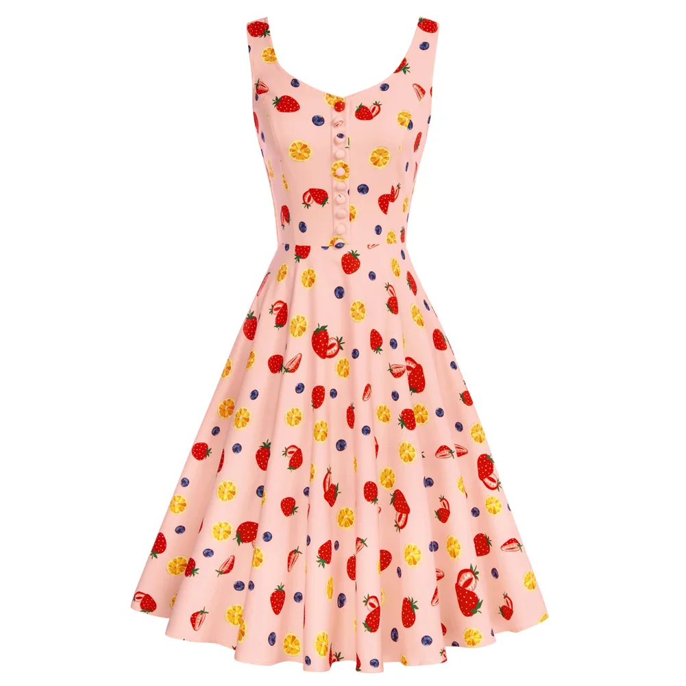 

Belle Poque Homecoming 1950s Retro Vintage Sleeveless V-Neck Flared A-Line Dress Summer Sweetheart Midi Vestidos cocktail party