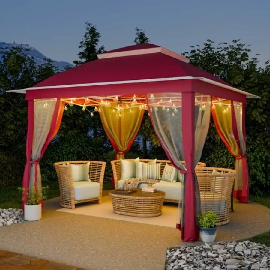 Pop Up Gazebo 11x11 Outdoor   Shelter Tent with Mosquito Netting Metal Fe Storage Bag for Patio Garden Backyard