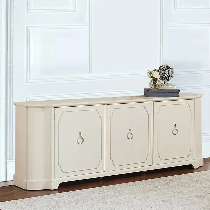 for American Country Retro Ivory White TV Cabinet French Style Audio Visual Cabinet Entrance Storage Console Table