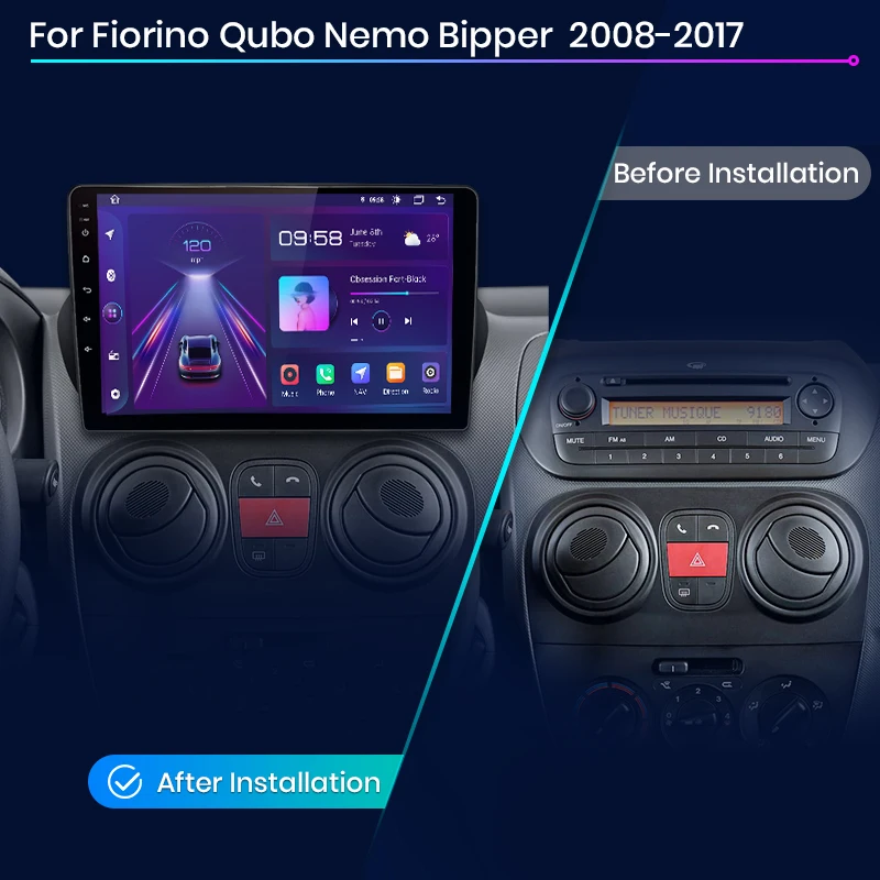 AWESAFE Wireless CarPlay for Apple Android 13 Auto Radio for Fiat Fioririno Qubo For Citroen Nemo For Peugeot Bipper 2008-2017