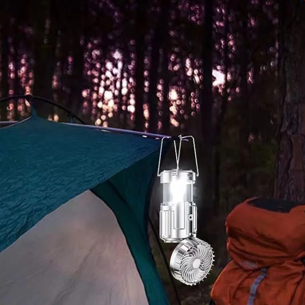 Solar Camping Lanterns With Fan Portable Foldable Easy To Use For Power Outages