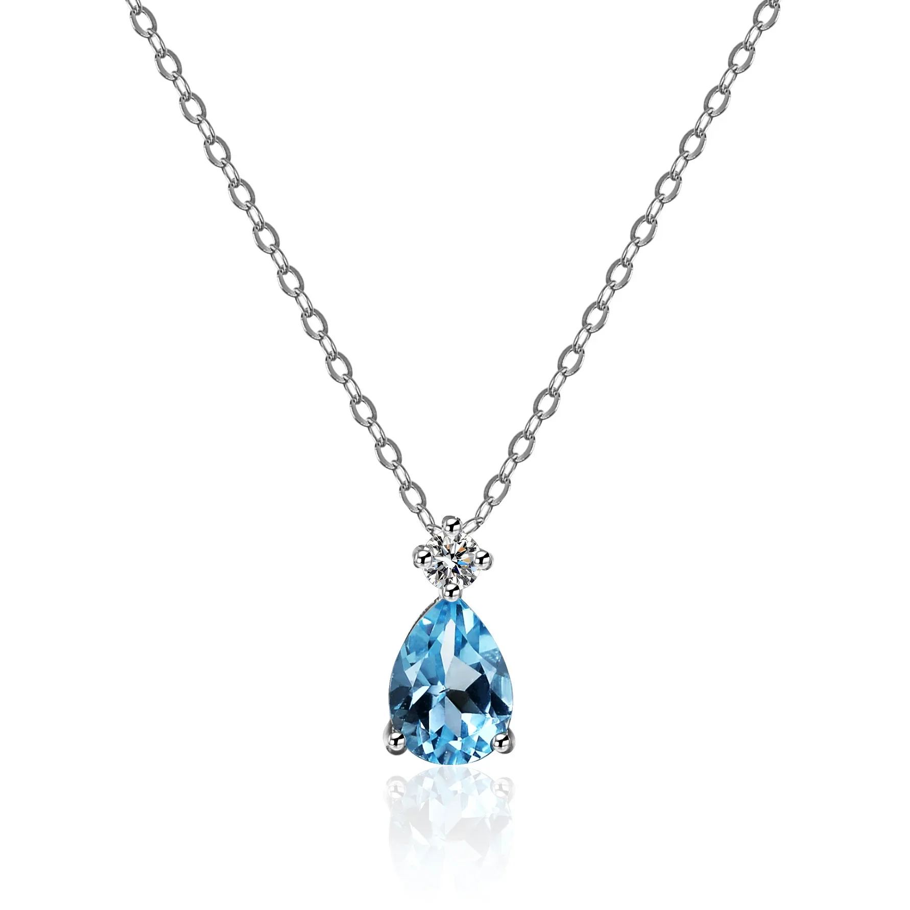 

18K gold blue topaz moissanite PT950 platinum necklace pendant for women pure one carat geometric water drop clavicle chain