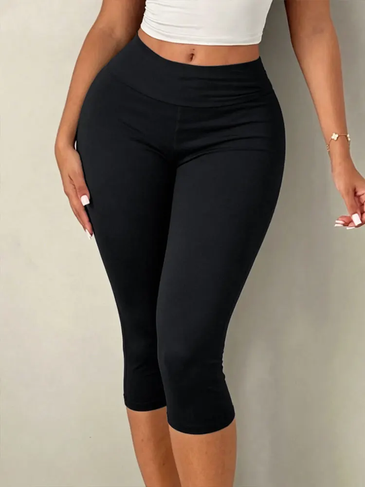 Damen-Leggings im Street-Style mit figurbetonendem Schnitt, modische, kurze 7/8-Länge Hosen, lässige Freizeit-, Fitness-, Yoga- und Sport-Unterteile – Detail 2