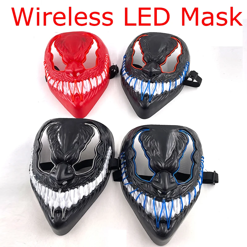 Wireless Halloween Party Mask LED Luminous Mask Glowing Neon Cosplay Mask Horror Full Face Mask Props