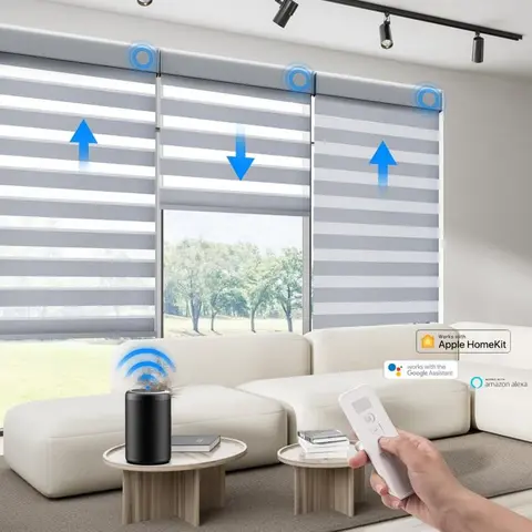 Factory Customs Size Polyester Fabric Smart Tuya Google Wifi Phone Control Homekit Matter Motor Electric Zebra Blinds For House