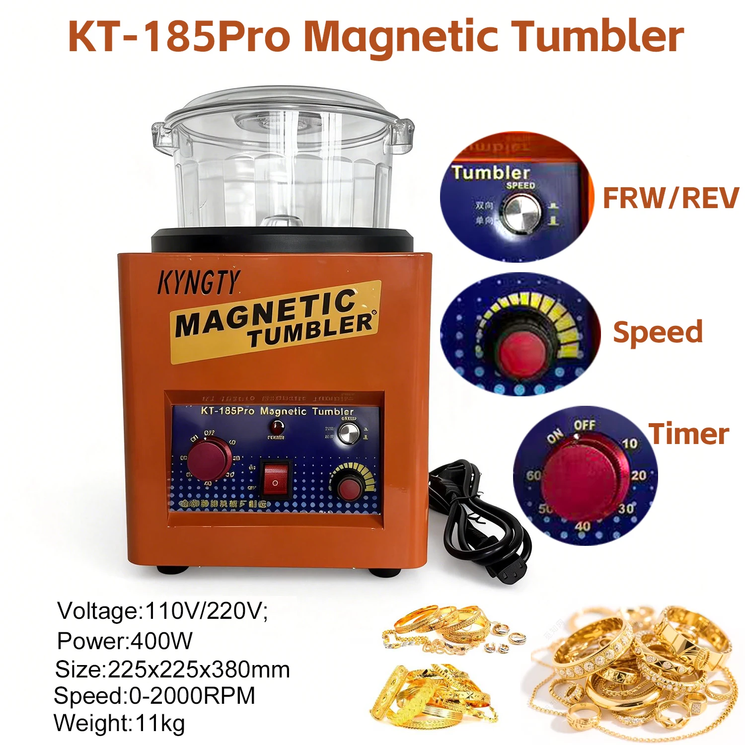 KT-185Pro Magnetic Tumbler Jewelry Polisher Jewelry Finisher Jewelry Finishing Machine With Speed Control