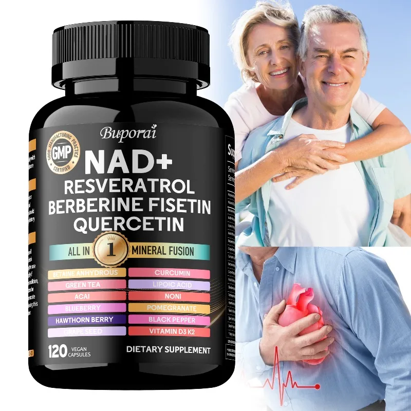 

Longevity Formula with Liposomal NAD+ Trans Resveratrol Quercetin,Berberine Betaine Anhydrous Grape Seed NAD Resveratrol