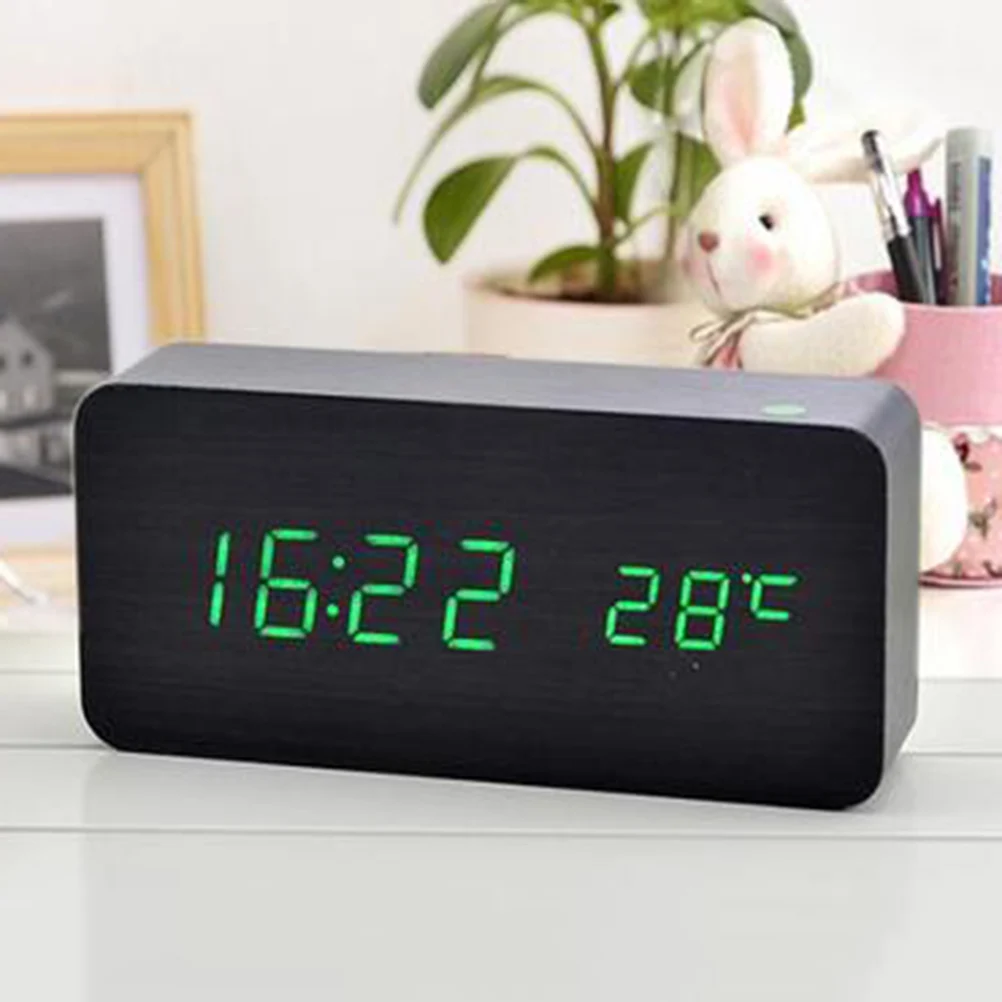 

Luminous Wood Digital Alarm Clock Temperature and Time Display Adjustable Brightness Desk Clock