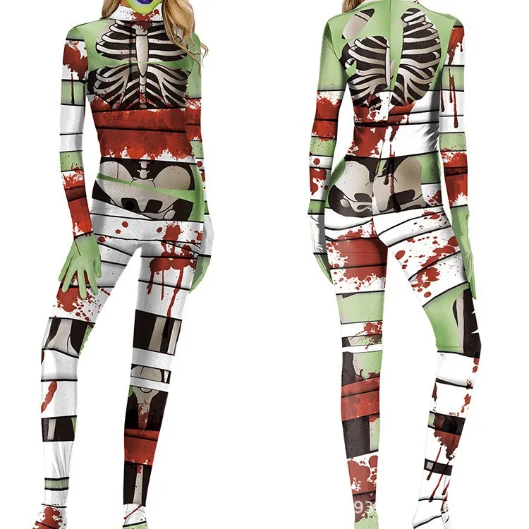 Damen 3D-gedruckter Skelett-Catsuit Jumpsuit Sexy Cosplay-Kostüm für Halloween-Party Modischer Cosplayer Aerial Yoga Bodysuit – Detail 20