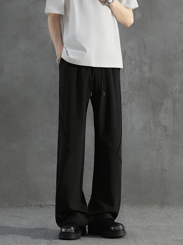 

Модные свободные брюки из ледяного шелка с прямыми штанинами для мужчин с эластичной резинкой на талии High Street Летние широкие брюки для костюма