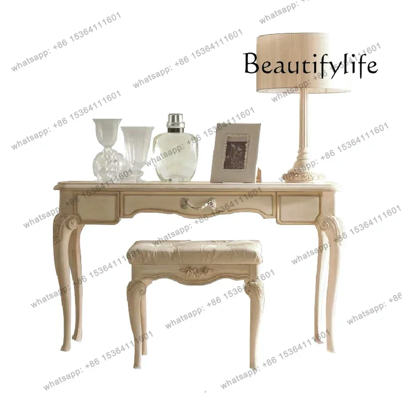 

French dressing table light luxury solid wood dressing table bedroom luxury princess dressing table storage cabinet integrated