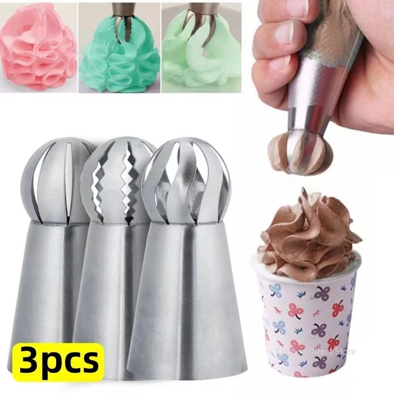 3Pcs/Set Torch Ball Flower Icing Nozzles 304 Stainless Steel Pastry Tube Kitchen Supplies Cake Decorating Tool  supplies cookies