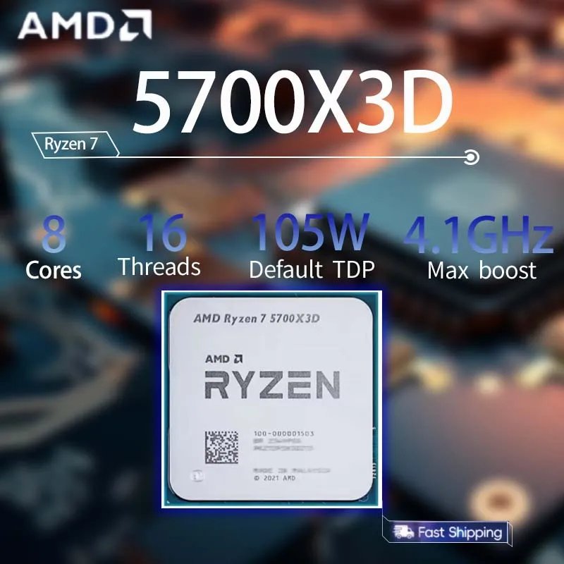 

AMD Ryzen 7 5700X3D CPU R7 5700X3D 8-Core 16-Thread 3.0GHz--4.1 GHz AM4 Socket CPU Processor Gaming Desktop PC CPU