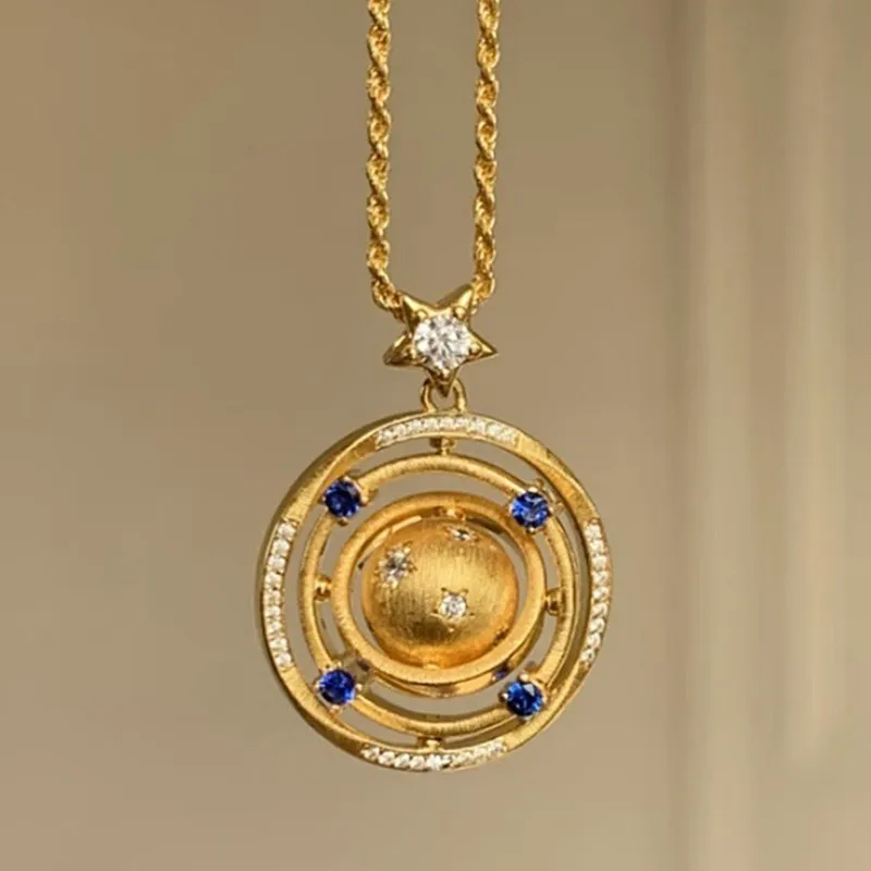 

Vintage Luxury Planet Unique Pendant Necklaces for Women 18k Gold Filled Sterling Silver 925 Jewelry Chain Choker Birthday Gifts