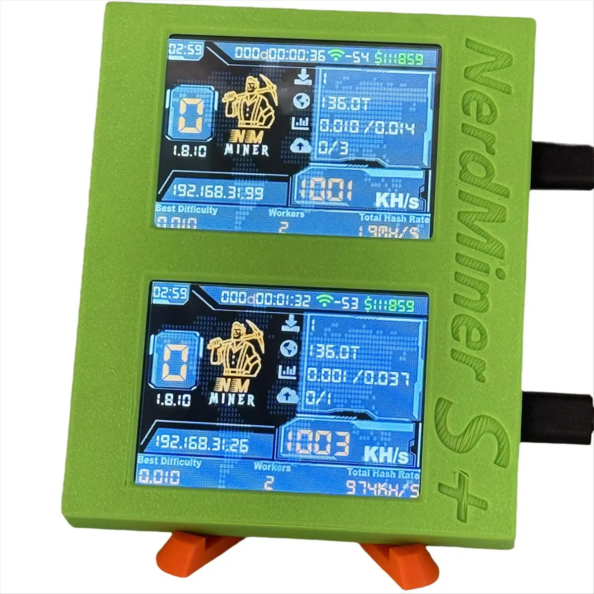 

Nerdminer S+ Dual Screens Solo Miner 2X1060KH/S Coin Price Display/Mining/Time BTC Crypto with 3D Stand