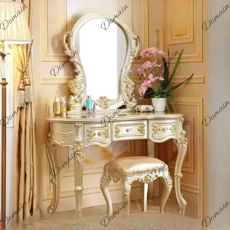 Modern style Luxury Glossy Vanity Table Dest Mirror Chair Cheap Europa Glass Dressing Table White Small Makeup Tafel Furnitures