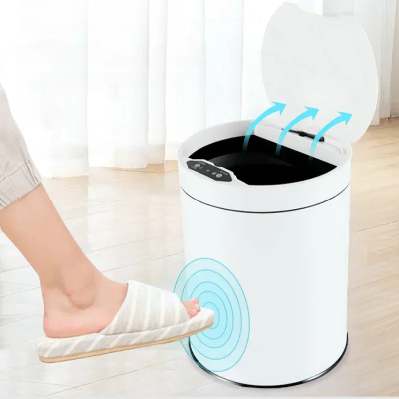 Earth Guardian Metal Piano Paint Ceramic White 12L Intelligent Sensor Waterproof Lithium Battery Rechargeable Trash Can