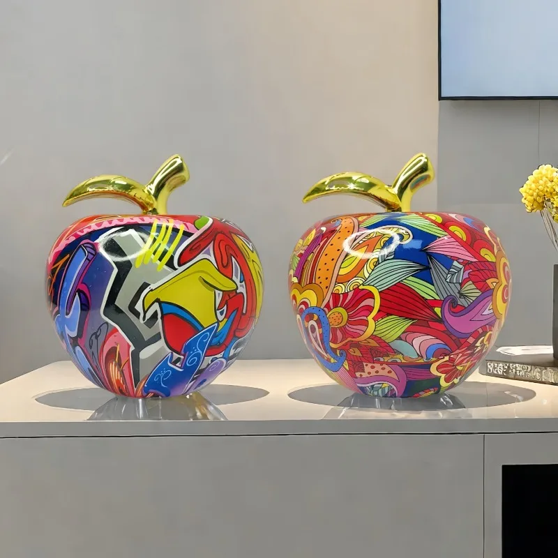 Creative Resin Graffiti, Apple Statue,Painted Crafts, Home Living Room,Desktop,Office Decoration Accessories,Art Sculpture Gifts