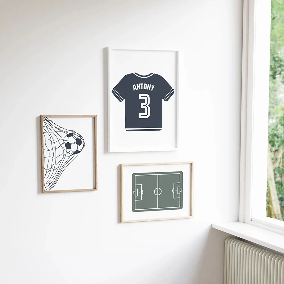 Soccer Wall Art Prints Football Jersey Ball Goal Net Field Poster Minimalist Line Art Boys Bedroom Home Decor Unframed