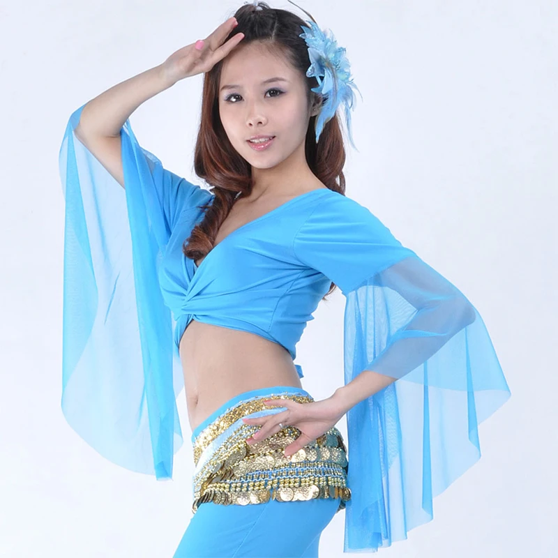 Belly Dance Topsสำหรับสุภาพสตรีเครื่องแต่งกายเต้นรำชุดยอดนิยมเซ็กซี่ผู้หญิงชีฟองLake Blueขาย