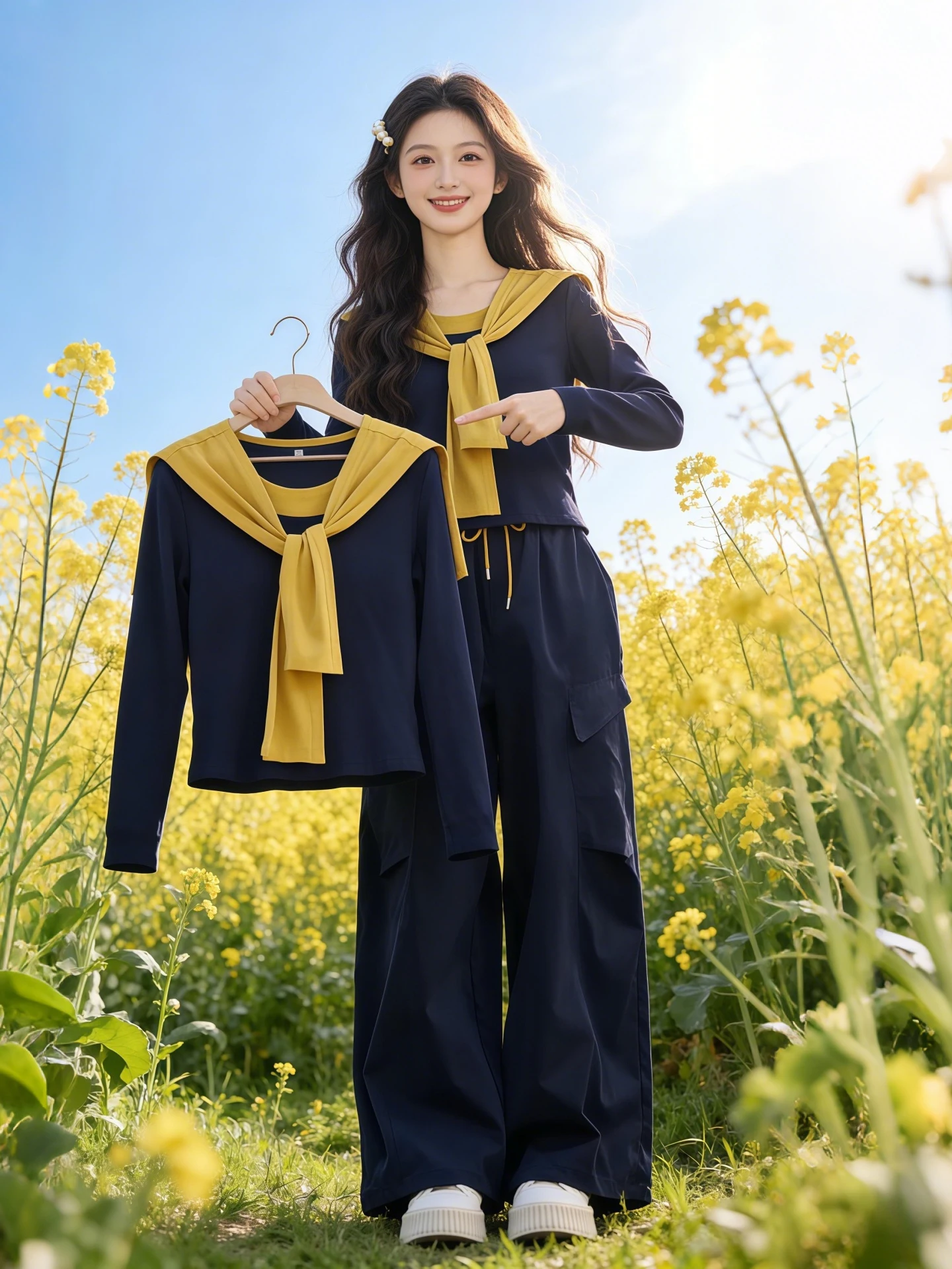 

Весенне-осенний комплект 2026: Новинка! Женский модный костюм-двойка с воротником-стойкой, в стиле колор-блок, желтые повседневные брюки, стройнящий силуэт.