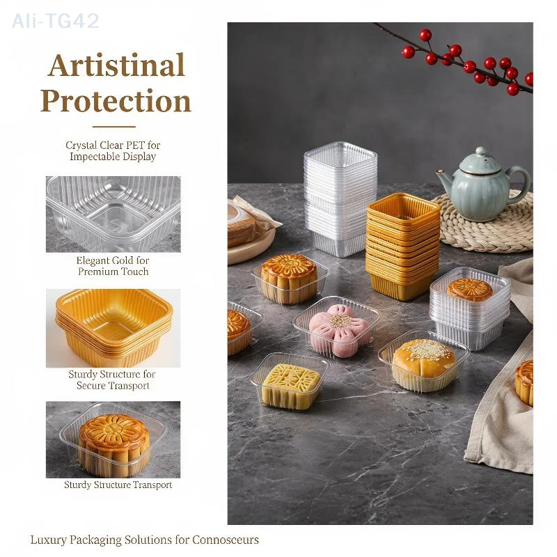 100pcs Food Contact Safe Mooncake Blister Trays Golden Clear Choices Heavy Duty Design for Small Bakery Pastry Packaging