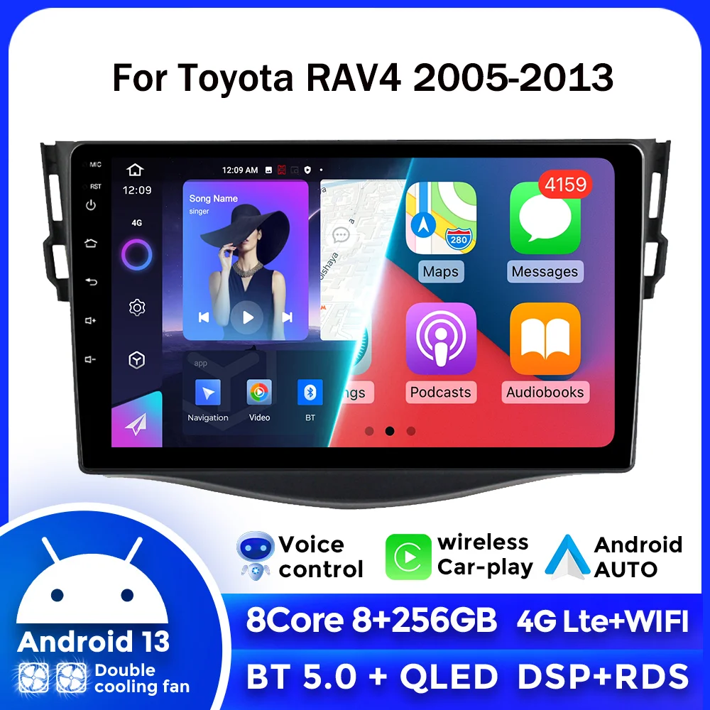 

New Android 13 2K Touchscreen Auto Radio For Toyota RAV4 Rav 4 2005-2013 Wireless CarPlay Multimedia Player 4G LTE + WiFi BT RDS