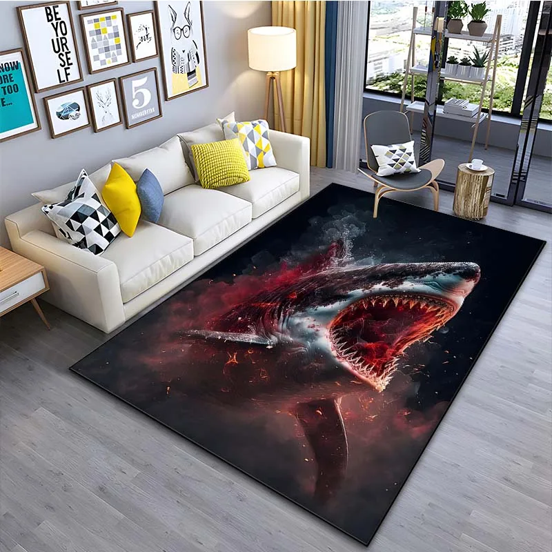 Shark Fierce Mouth Art Print Carpet Rug for Living Room Bedroom Sofa Doormat Home Decor Non-slip Floor Mat Sofa Table Area Rug