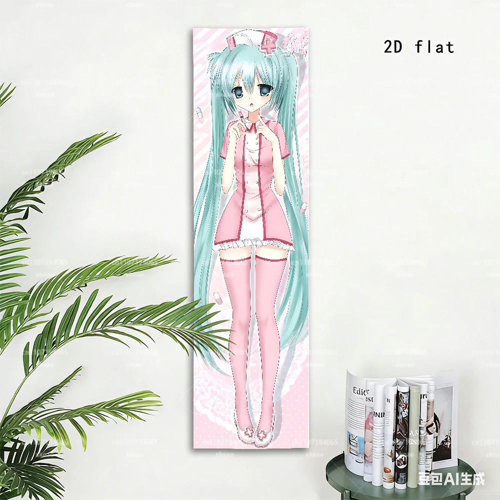 Hatsune Miku Vertikaler Wandteppich, rosa Krankenschwester-Outfit, gestreifter Hintergrund, Vocaloid, langer Anime-Wandbehang, Schlafzimmerdekoration – Detail 2