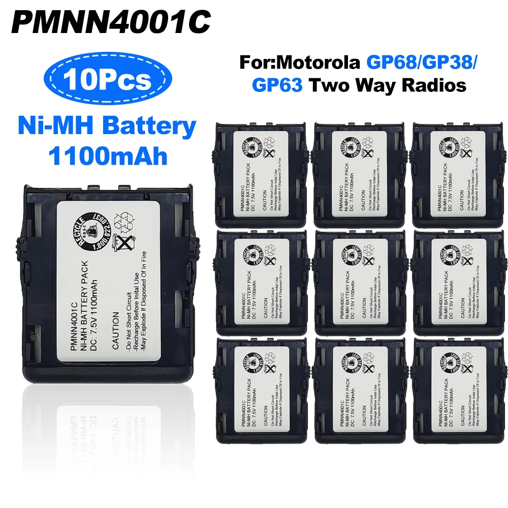 

10Pcs PMNN4001C NI-MH Battery 1100mAh for Motorola Walkie Talkie GP68 GP38 GP63 Portable Two Way Radios Replacement Battery