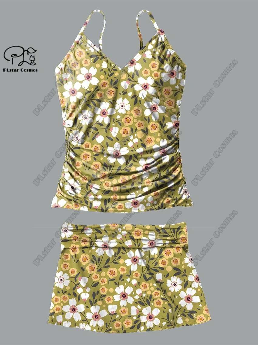 Women's V-neck summer small fresh floral animal print suspender skirt style two-piece swimsuit suit holiday new swimsuit Q-13