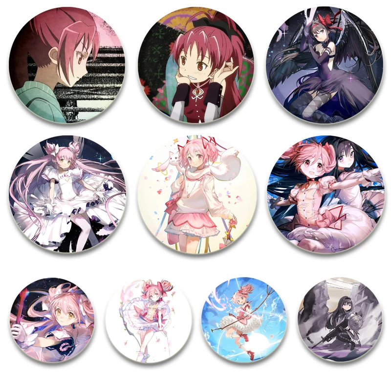 Puella Magi Madoka Magica Brooches HD Print Anime Badge Homura Miki Sayaka Cartoon Round Display Pins Jewelry Accessories Gift