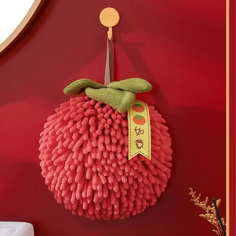 Toalha de mão em forma de caqui com gancho, fuzzy ball, toalhas absorventes, cozinha, ano novo e presentes de casamentos