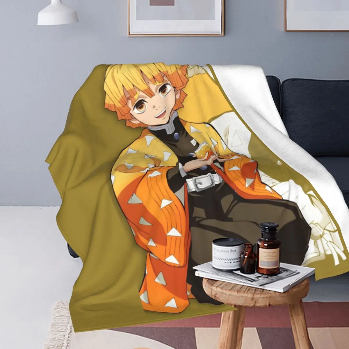 Demon Slayer Blanket Cover Coral Fleece Plush Zenitsu Anime Ultra-Soft Throw Blanket for Outdoor Travel Bed Rug