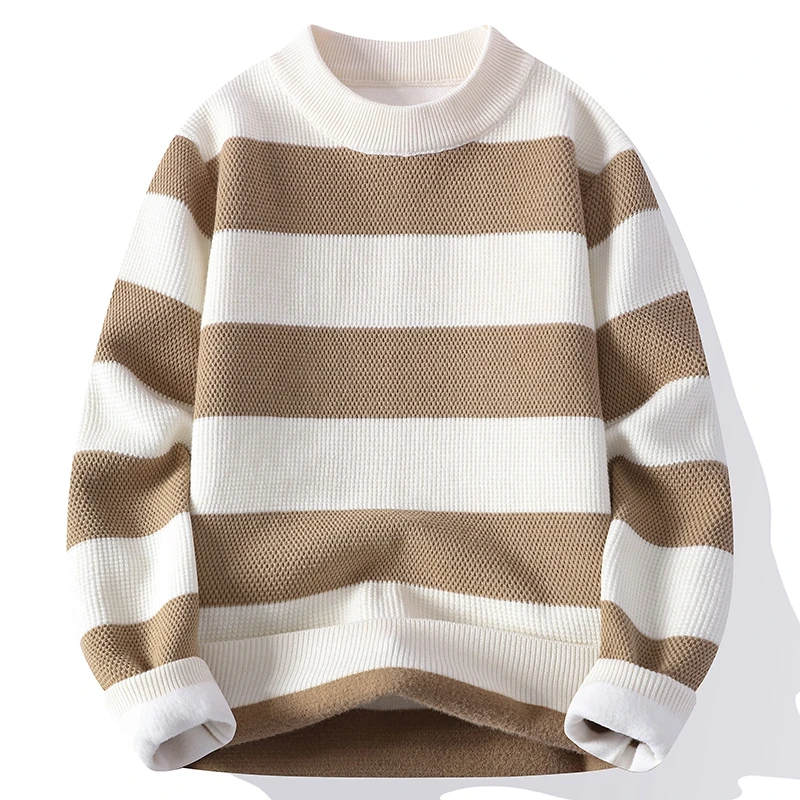 Men Striped Pattern Casual Knit Pullovers 2026 Winter Fashion Sweater Mens Thick Warm Loose Sweaters O-Neck Men's Top Clothing